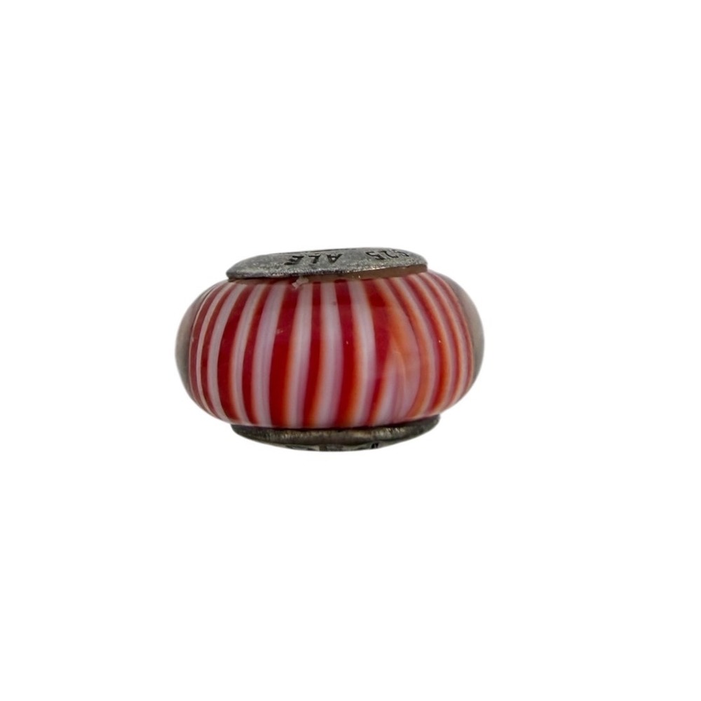 Pandora Charm Unisex OS Red White Murano Glass Candy Stripe 925 ALE Silver